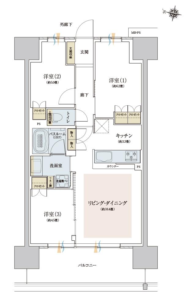 ザ・ライオンズ西九条の間取り図　E2：3LDK