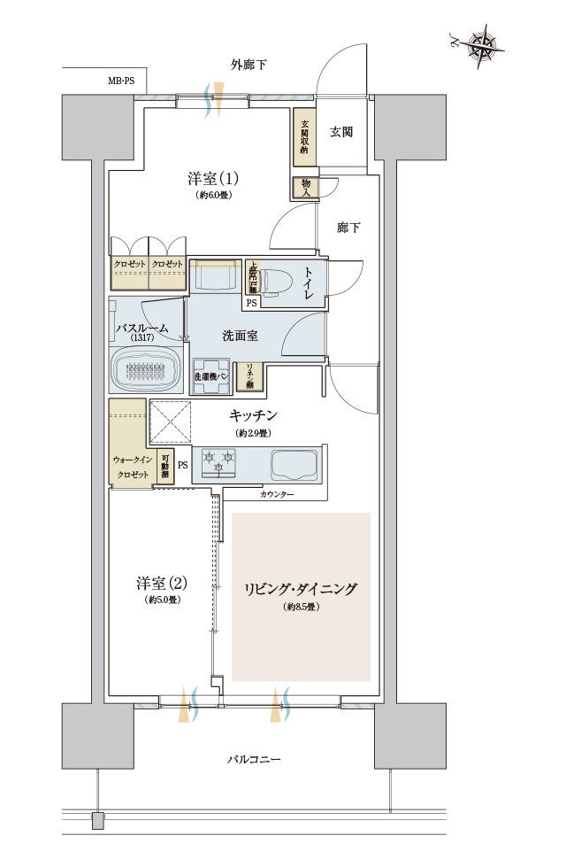 ザ・ライオンズ西九条の間取り図　H2：2LDK+WIC