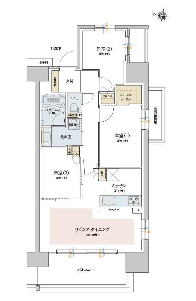 ザ・ライオンズ西九条の間取り図　J3：3LDK+WIC
