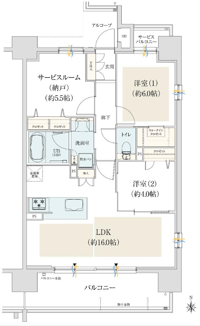 レジデンシャル御堂筋あびこの間取り図　C'：2LDK+S+WIC