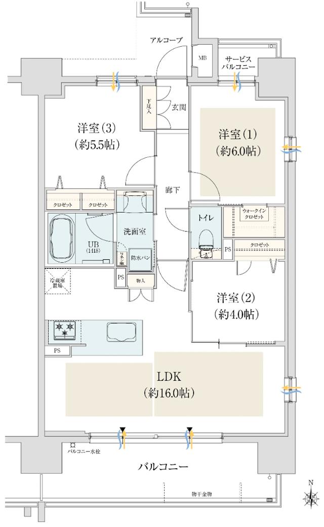 レジデンシャル御堂筋あびこの間取り図　C：3LDK+WIC