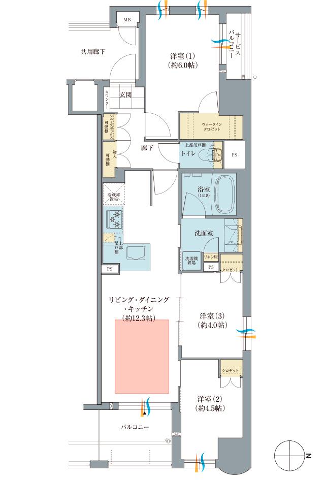 ラシュレ京都西大路の間取り図　A：3LDK