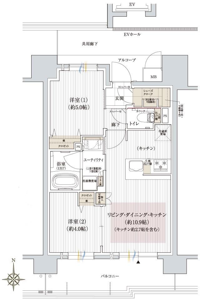 ユニハイム御堂筋あびこの間取り図　B：2LDK