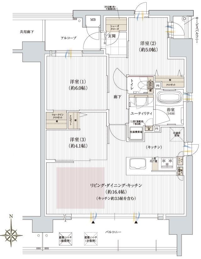 ユニハイム御堂筋あびこの間取り図　D：3LDK+WIC