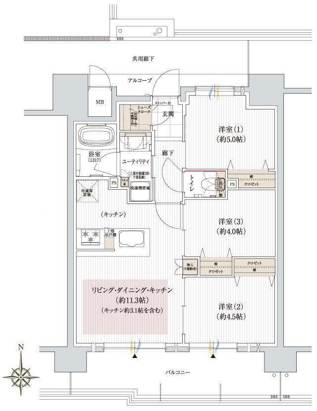 ユニハイム御堂筋あびこの間取り図　C：3LDK
