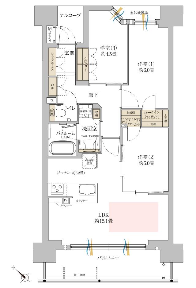 ワコーレシティ西明石駅前の間取り図　C：3LDK