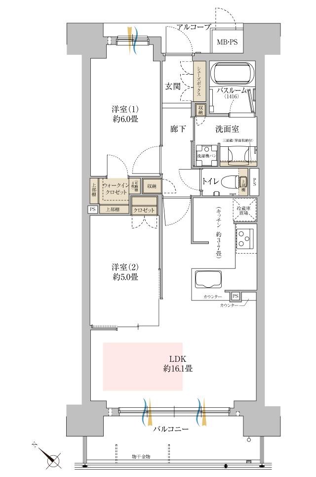 ワコーレシティ西明石駅前の間取り図　D：2LDK