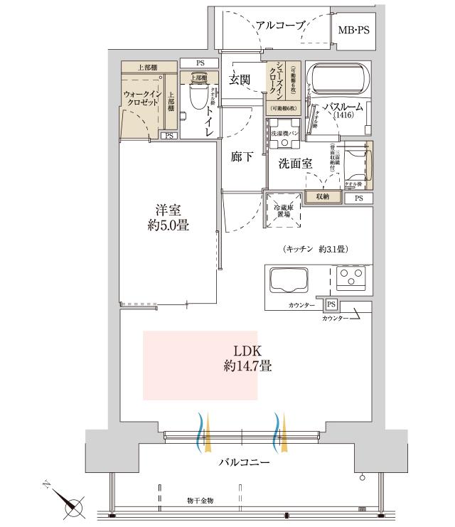ワコーレシティ西明石駅前の間取り図　B：1LDK