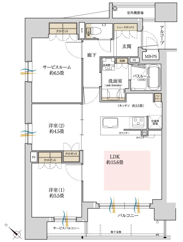 ワコーレシティ西明石駅前の間取り図　A：2LDK+S