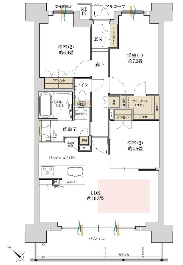 ワコーレシティ西明石駅前の間取り図　E：3LDK