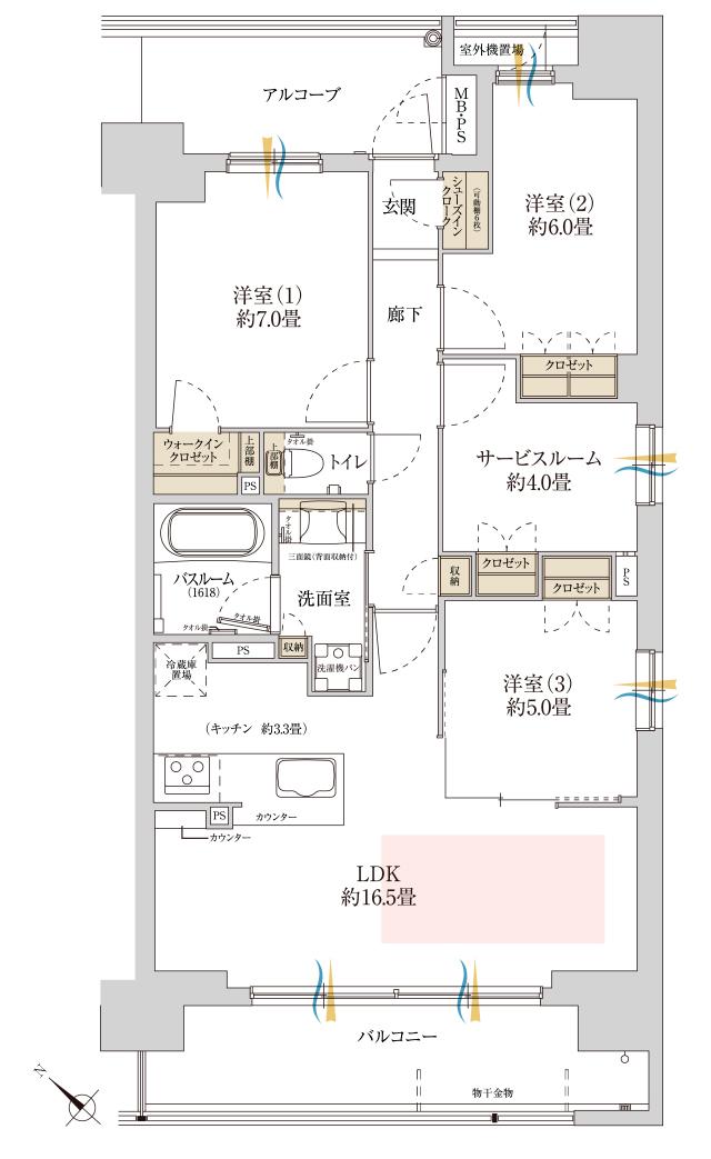 ワコーレシティ西明石駅前の間取り図　G：3LDK+S