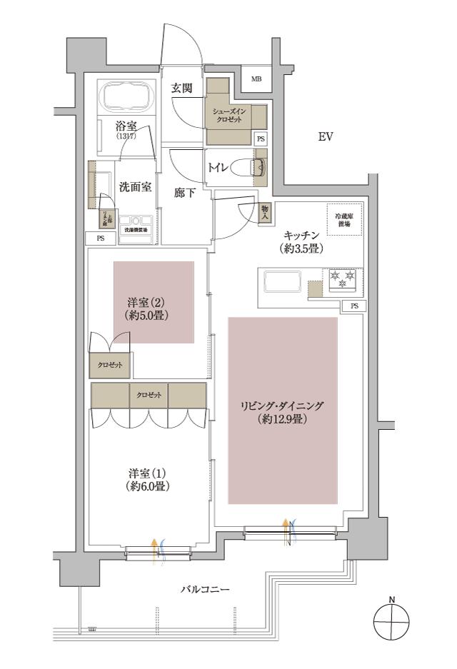 Brillia(ブリリア) 西宮北口 The Residenceの間取り図　B：2LDK+SIC