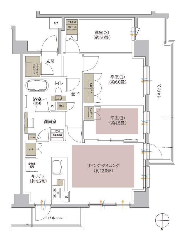 Brillia(ブリリア) 西宮北口 The Residenceの間取り図　E：3LDK+SIC