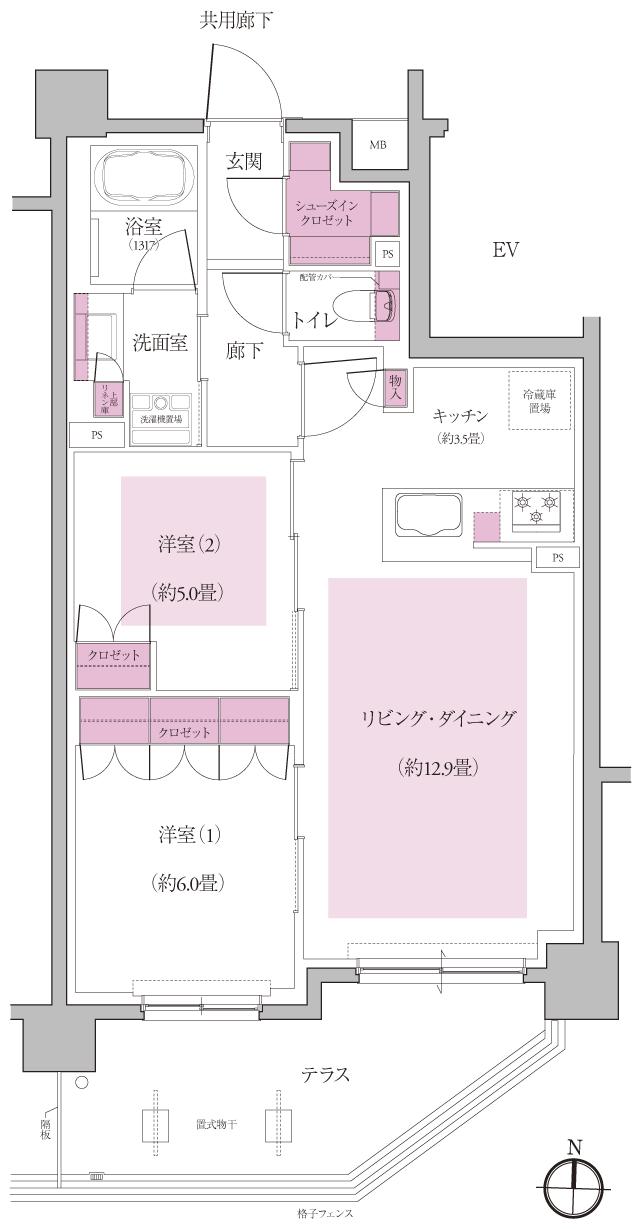 Brillia(ブリリア) 西宮北口 The Residenceの間取り図　Bt：2LDK+SIC