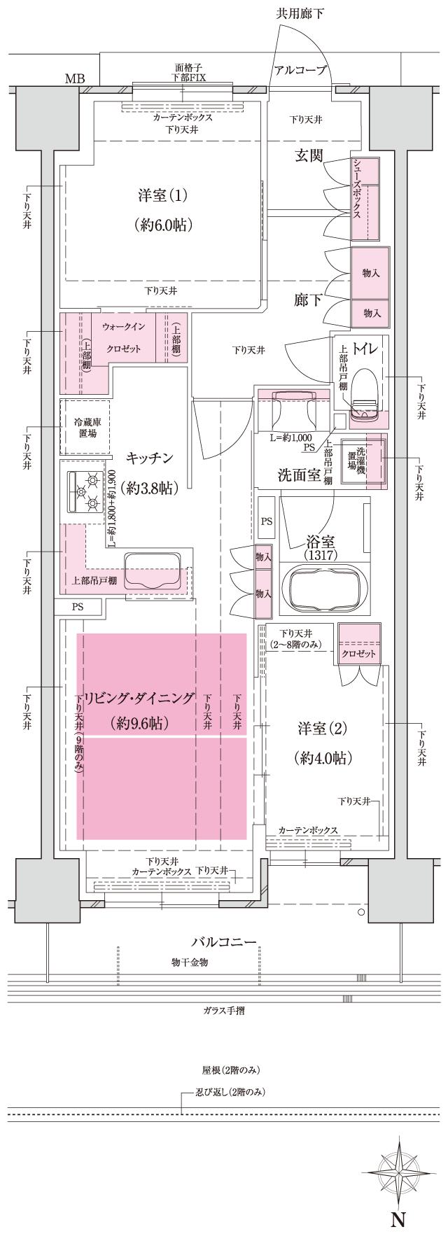 ファインレジデンス京都五条通の間取り図　J2：2LDK+WIC