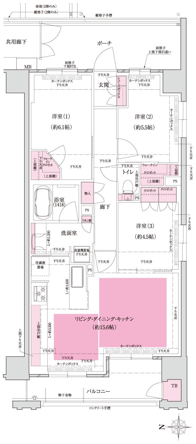 ファインレジデンス京都五条通の間取り図　L2：3LDK+2WIC