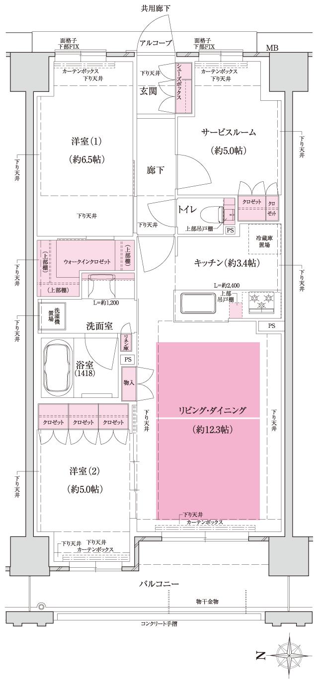ファインレジデンス京都五条通の間取り図　N1：2LDK+S+WIC