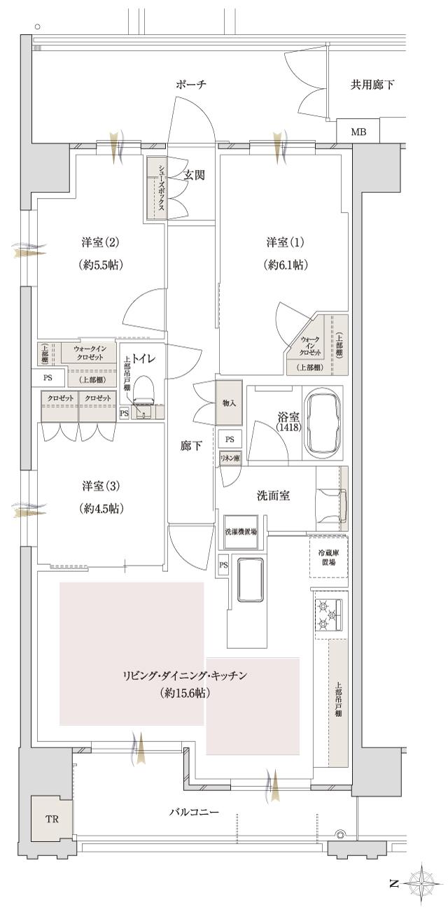 ファインレジデンス京都五条通の間取り図　L1：3LDK+2WIC
