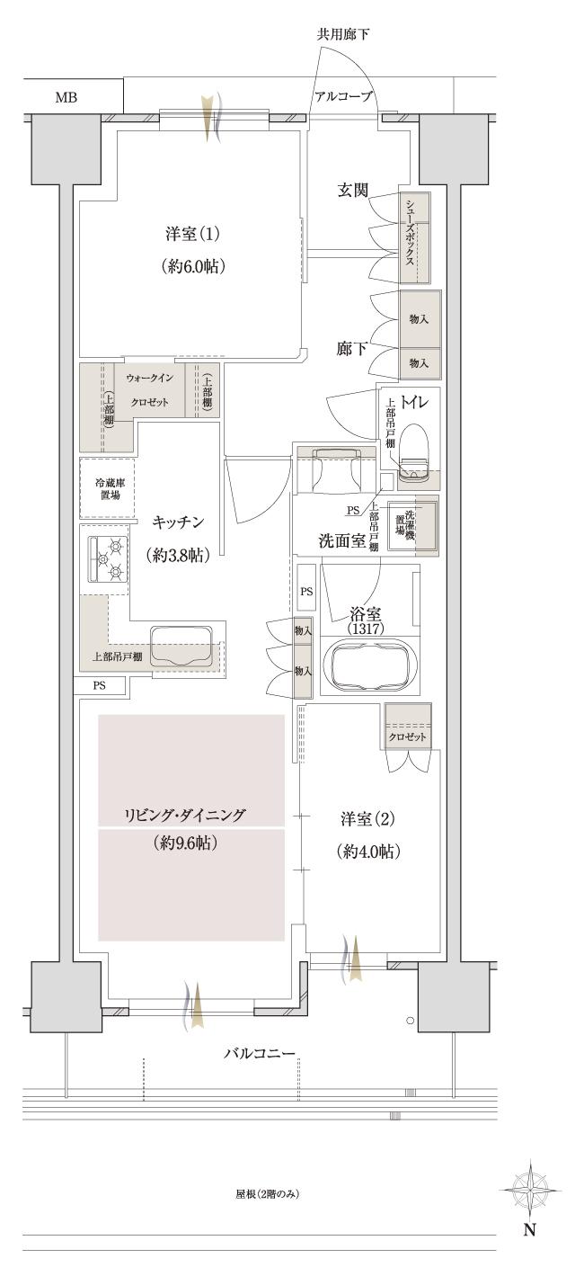 ファインレジデンス京都五条通の間取り図　J2：2LDK+WIC