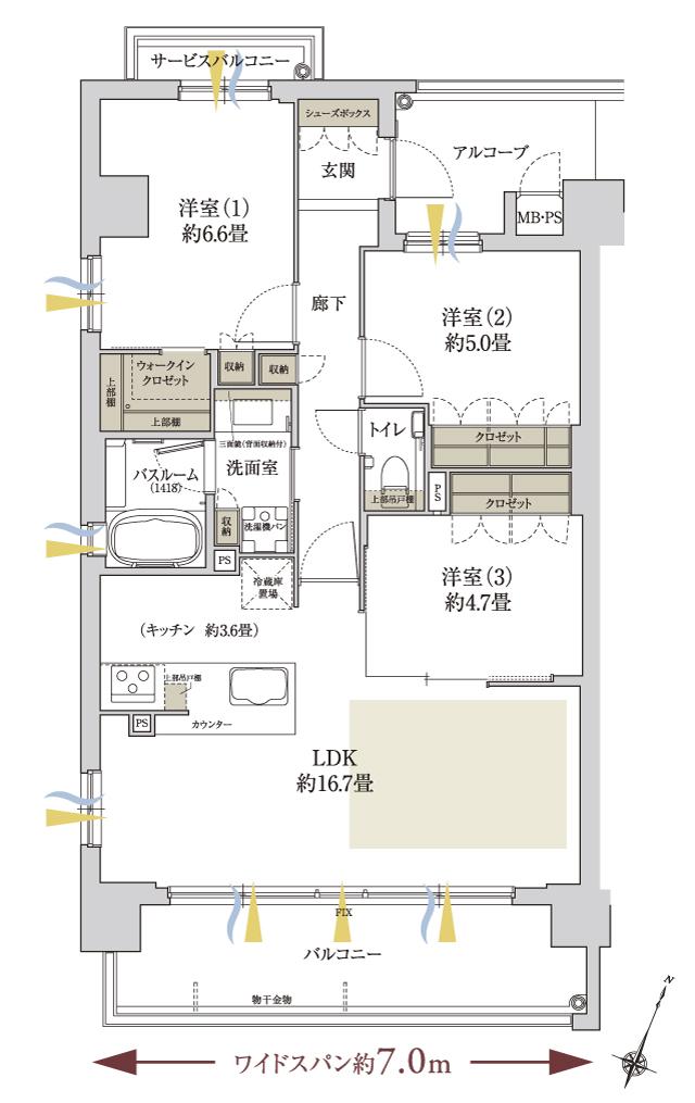 ワコーレ住吉マスターズスイートの間取り図　A2：3LDK