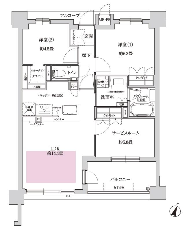 ワコーレ住吉マスターズスイートの間取り図　B2：2LDK+S