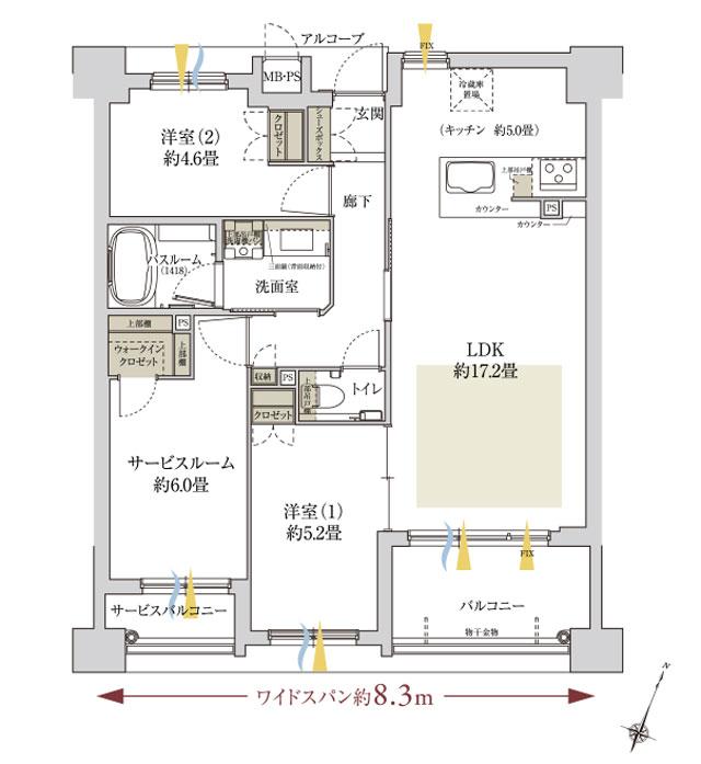 ワコーレ住吉マスターズスイートの間取り図　C2：2LDK+S