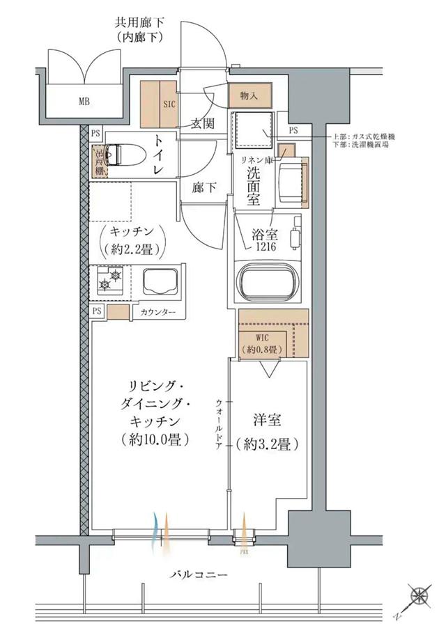 ヴェリテモア大阪梅田の間取り図　B：1LDK+WIC+SIC