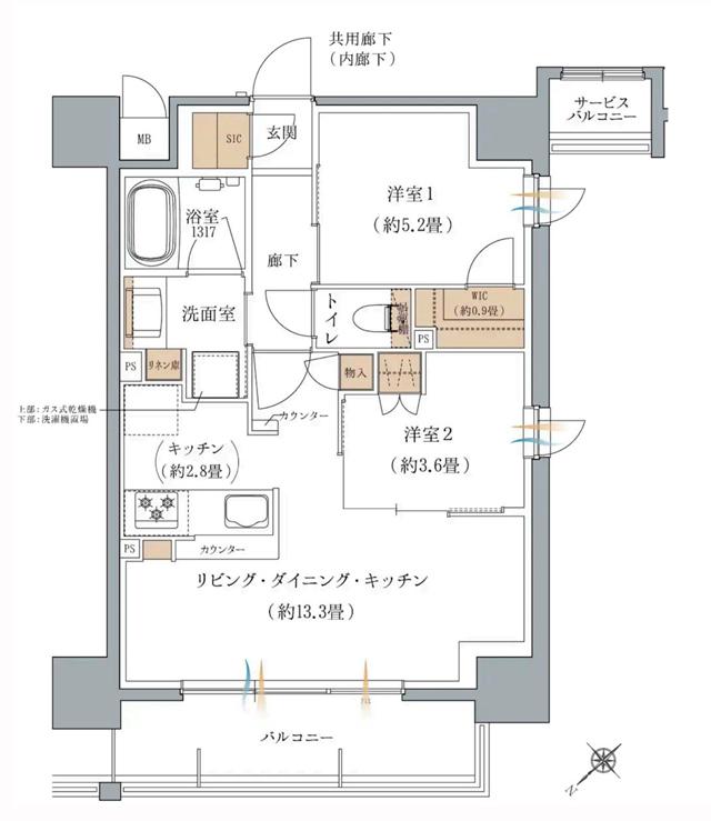 ヴェリテモア大阪梅田の間取り図　D：2LDK+WIC+SIC