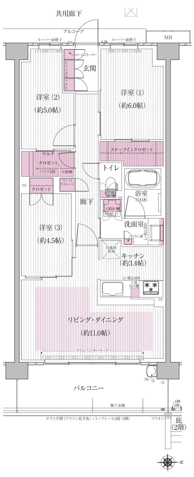 京都円町GRAND PLACEの間取り図　G2：3LDK+MC+STC