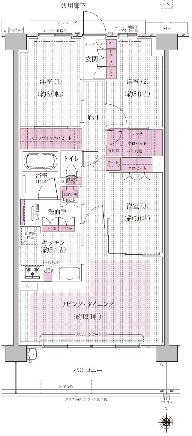 京都円町GRAND PLACEの間取り図　C2：3LDK+MC+STC