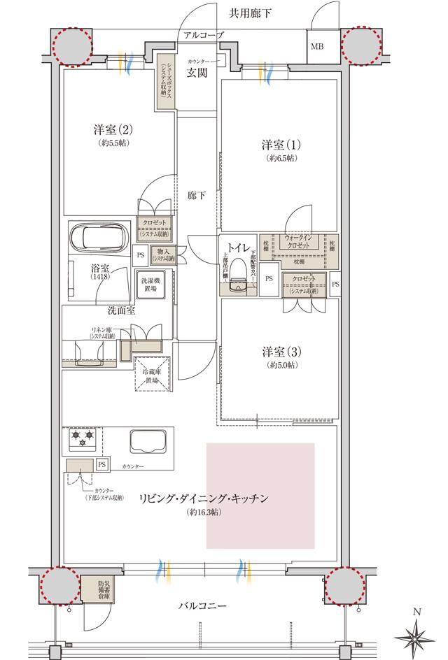 レ・ジェイド甲子園口の間取り図　I：3LDK+WIC