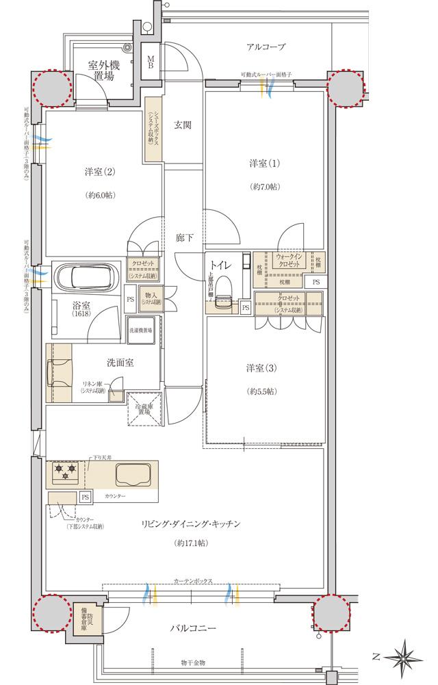 レ・ジェイド甲子園口の間取り図　A：3LDK+WIC
