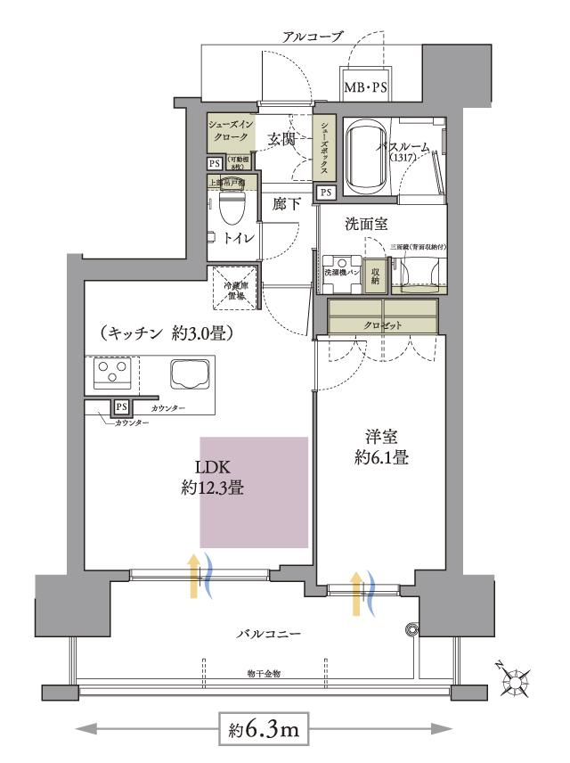 ワコーレ明石大久保駅前の間取り図　B：1LDK