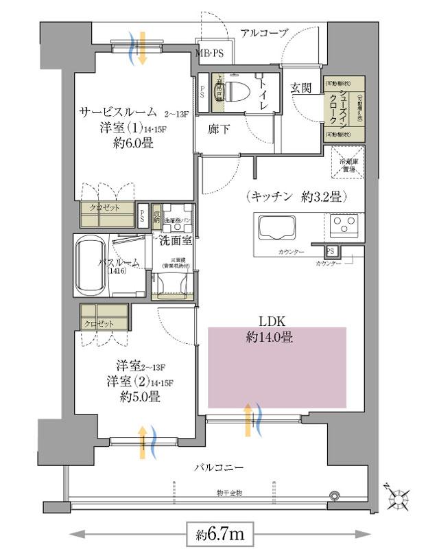 ワコーレ明石大久保駅前の間取り図　D：2LDK