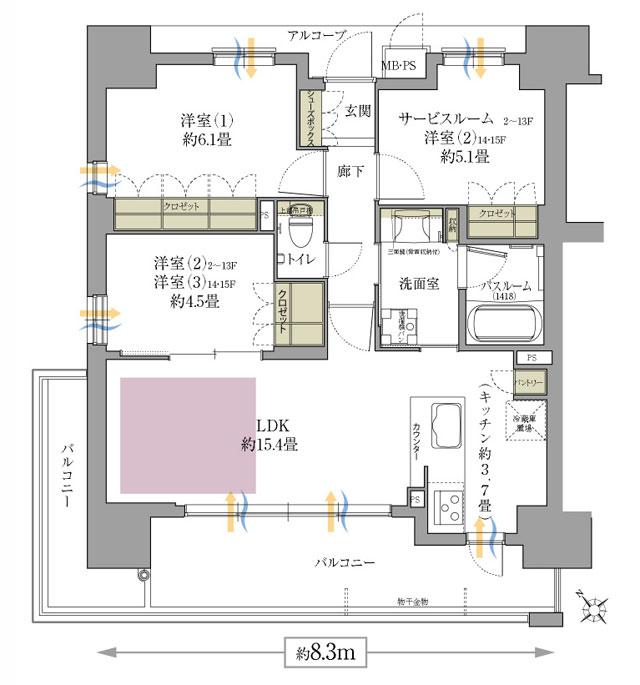 ワコーレ明石大久保駅前の間取り図　A：3LDK