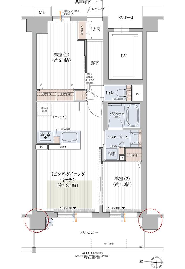 プレサンス ロジェ 向日町の間取り図　B：2LDK