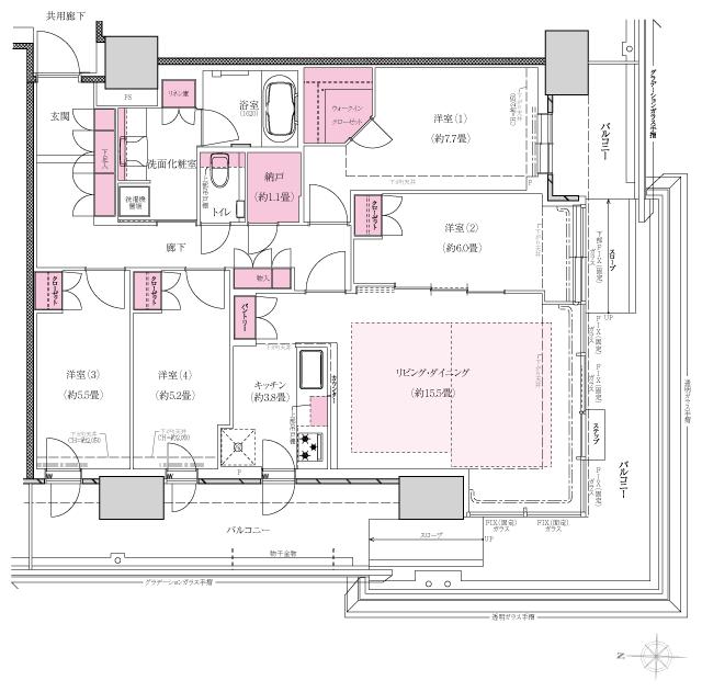 プラウドタワー神戸垂水の間取り図　102SI-W：4LDK+N+WIC