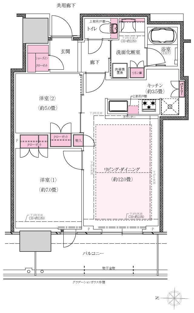 プラウドタワー神戸垂水の間取り図　61WG：2LDK+SIC