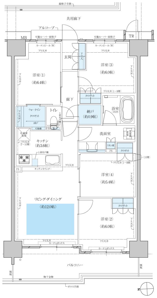 クレヴィアシティ神戸舞子駅前の間取り図　AB：4LDK＋N＋WIC