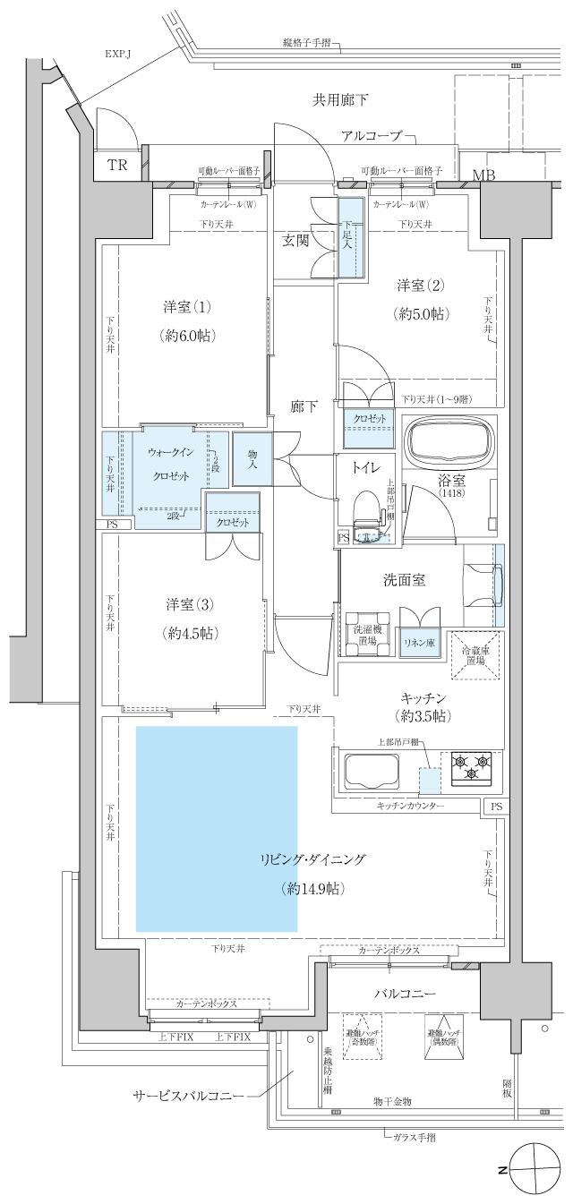 クレヴィアシティ神戸舞子駅前の間取り図　BA：3LDK＋WIC