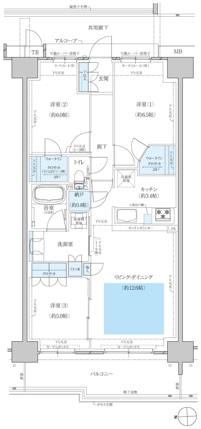 クレヴィアシティ神戸舞子駅前の間取り図　BE：3LDK+N+2WIC