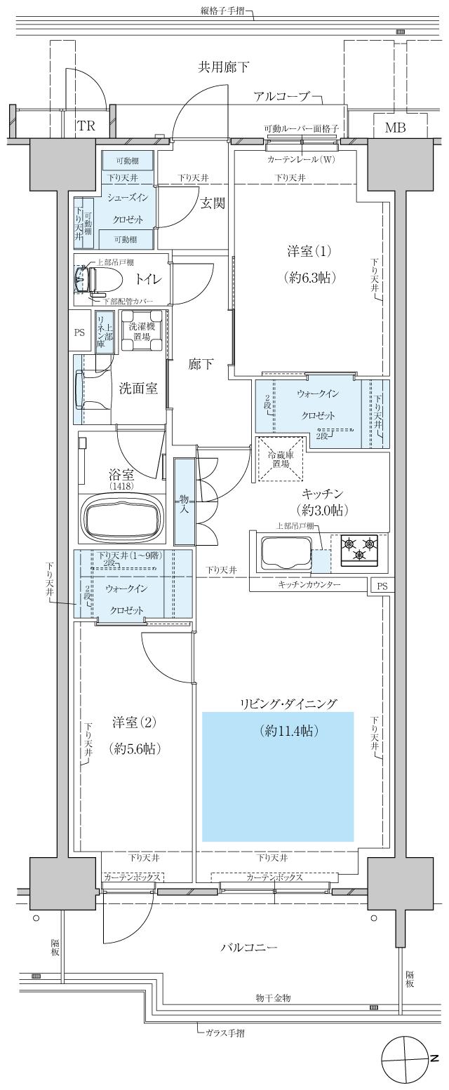 クレヴィアシティ神戸舞子駅前の間取り図　DF：2LDK+2WIC+SIC