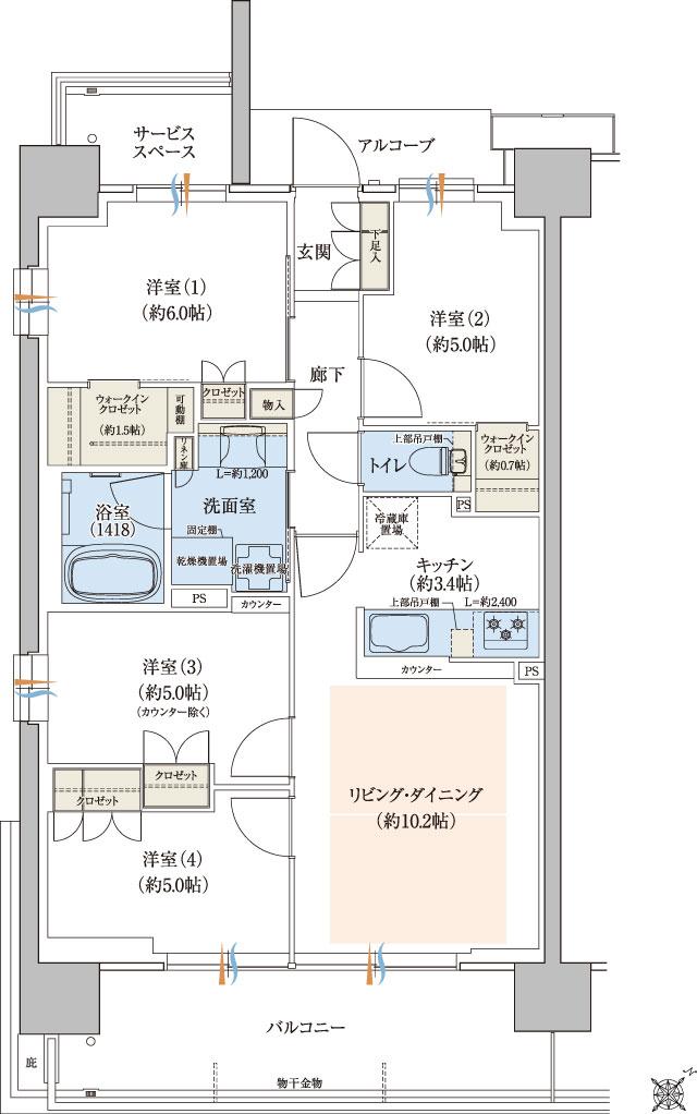ウエリス三国シティの間取り図　S-A：4LDK+2WIC