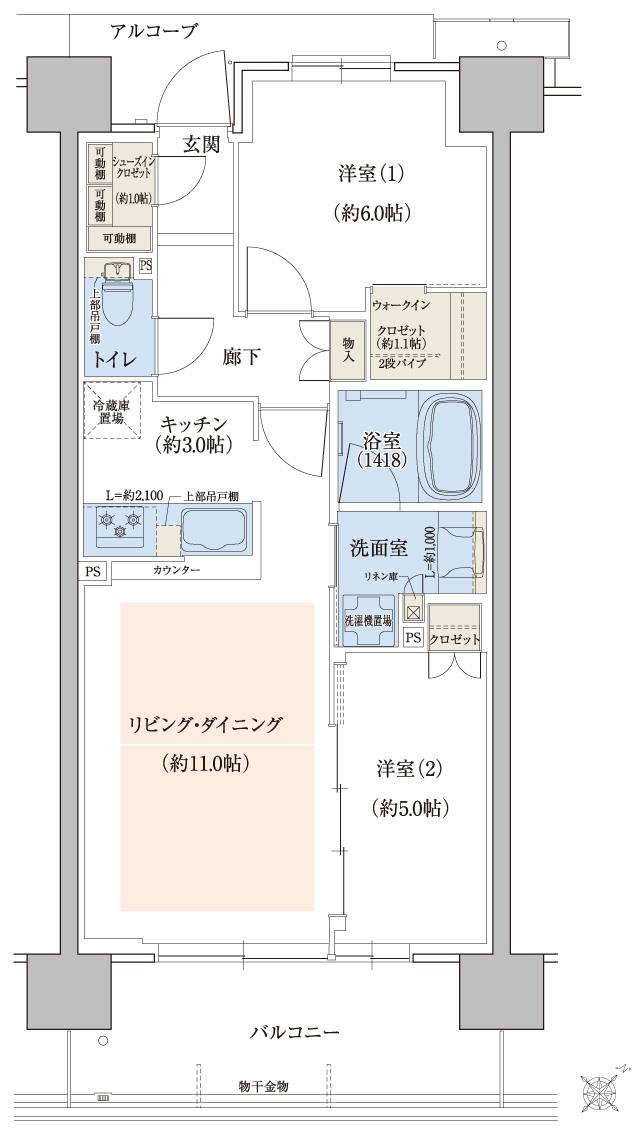 ウエリス三国シティの間取り図　S-M：2LDK+WIC+SIC