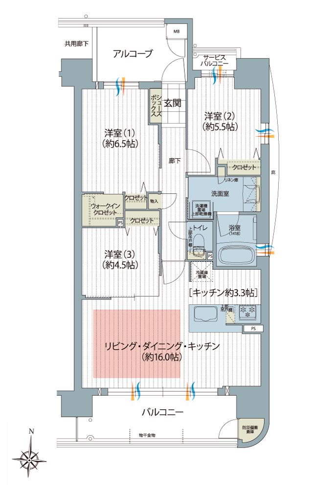ラシュレ枚方の間取り図　F：3LDK+WIC