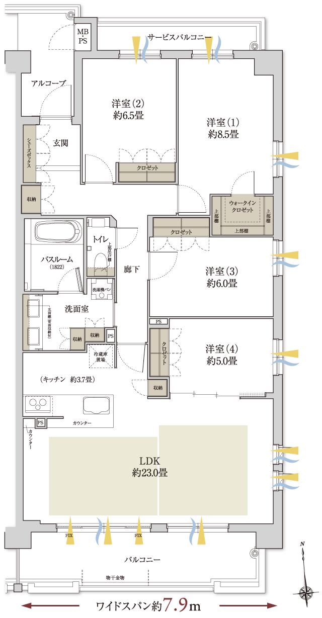 ワコーレ住吉山手の間取り図　I：4LDK