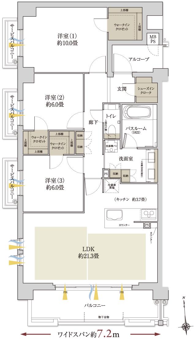 ワコーレ住吉山手の間取り図　B2：3LDK