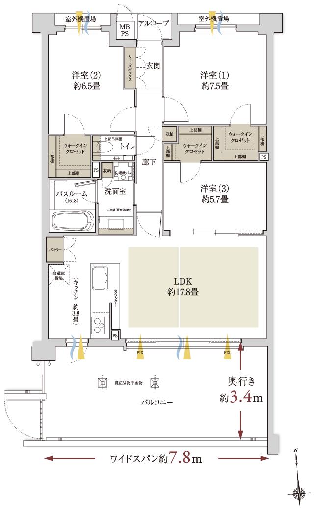 ワコーレ住吉山手の間取り図　C1：3LDK