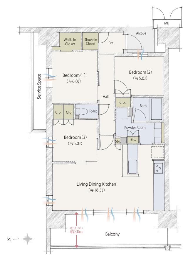 ウエリス香里園の間取り図　A：3LDK+WIC+SIC