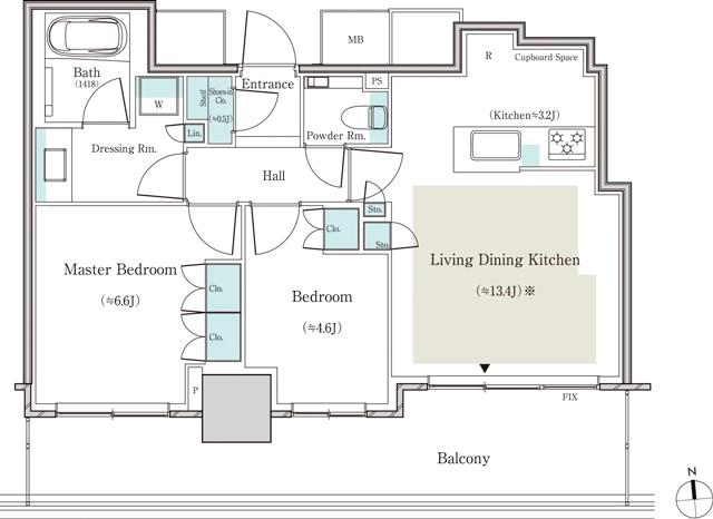 パークタワー大阪天満橋の間取り図　S-57I：2LDK＋SIC
